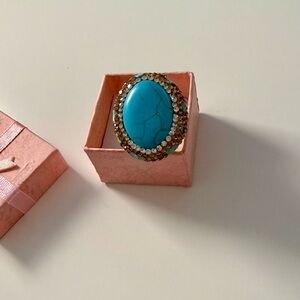 Turquoise Oval Cocktail Ring with Crystal Halo